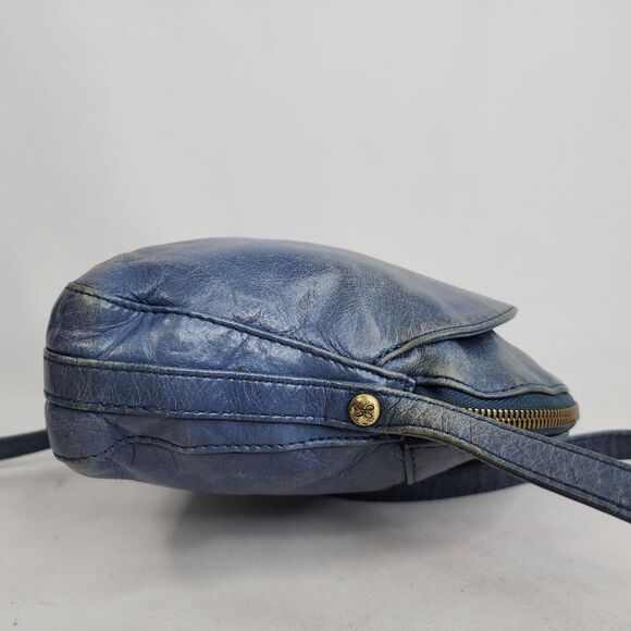 Hobo International Blue Distressed Leather Crossbody Purse Dome Top Zip Bag - Picture 9 of 16